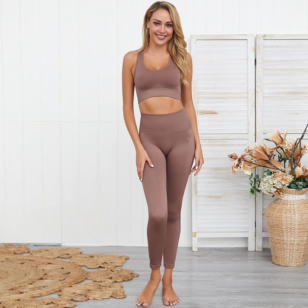 2 pieces earth tones brown gym set